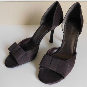 Metaphor Solitice Brown Satin Bow Heels, 6.5